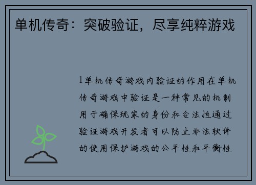 单机传奇：突破验证，尽享纯粹游戏